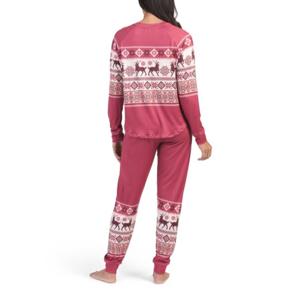 PJ Salvage Women's Reindeer Fair Isle Print Pajamas 2 pc PJ Set, L NWT - Picture 2 of 7